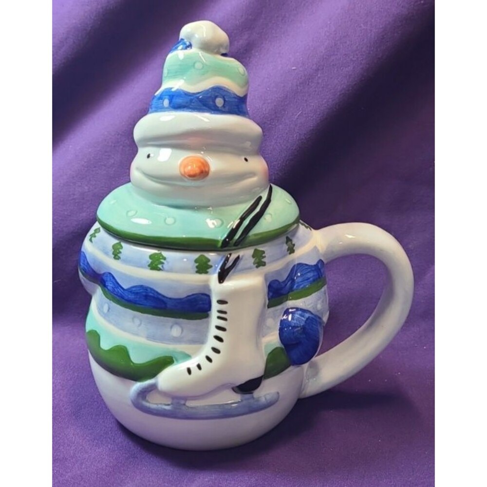 Boston WarehouseSkater Snowman covered  Mug Snowman Christmas Holiday 10 oz 1996